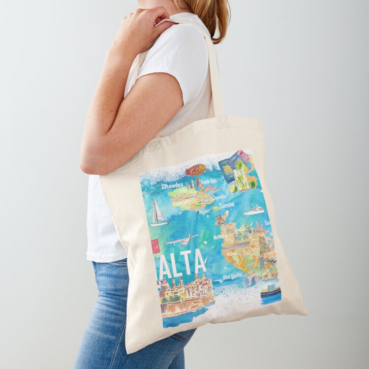 Women Bags Malta - Malta Illustrated Island Travel Map with