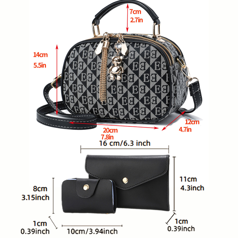 3-piece letter print mini roun - Women Bags Crossbody review and price